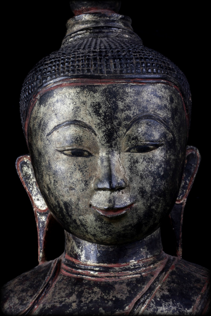 Extremely Rare 18C Wood Burma Shan Buddha #BB271